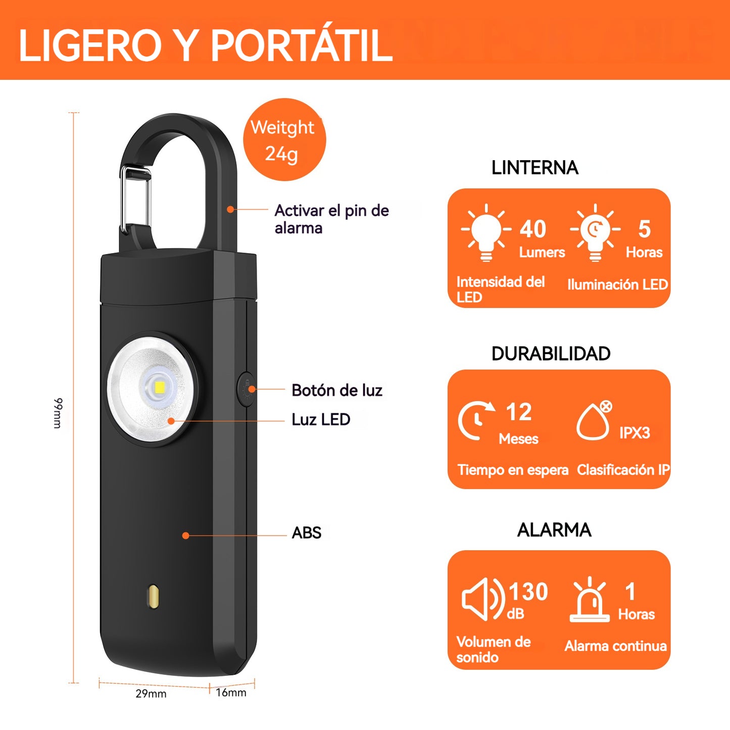 Alarma personal recargable