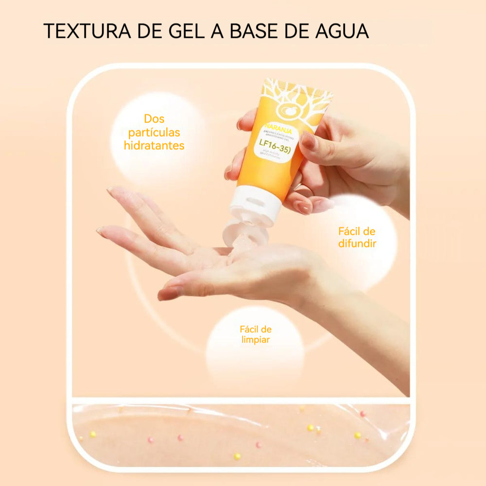 Gel exfoliante suave con enzimas de naranja